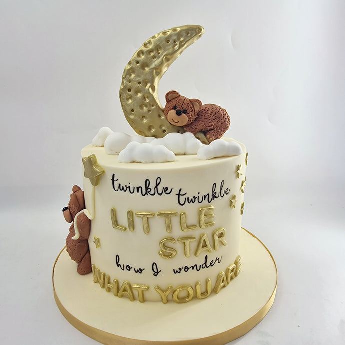Baby shower cake with teddy bears and the moon