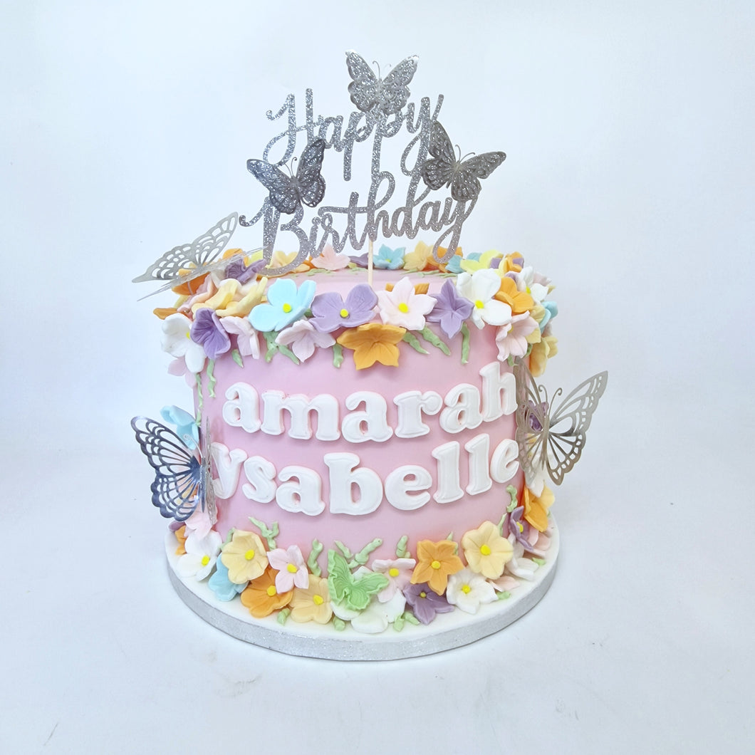 Cake with flowers and butterflies