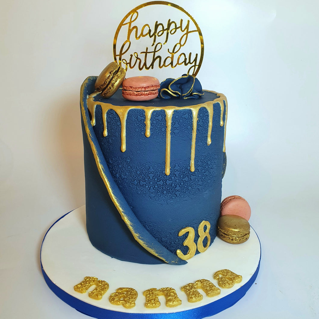 Navy blue and gold cake